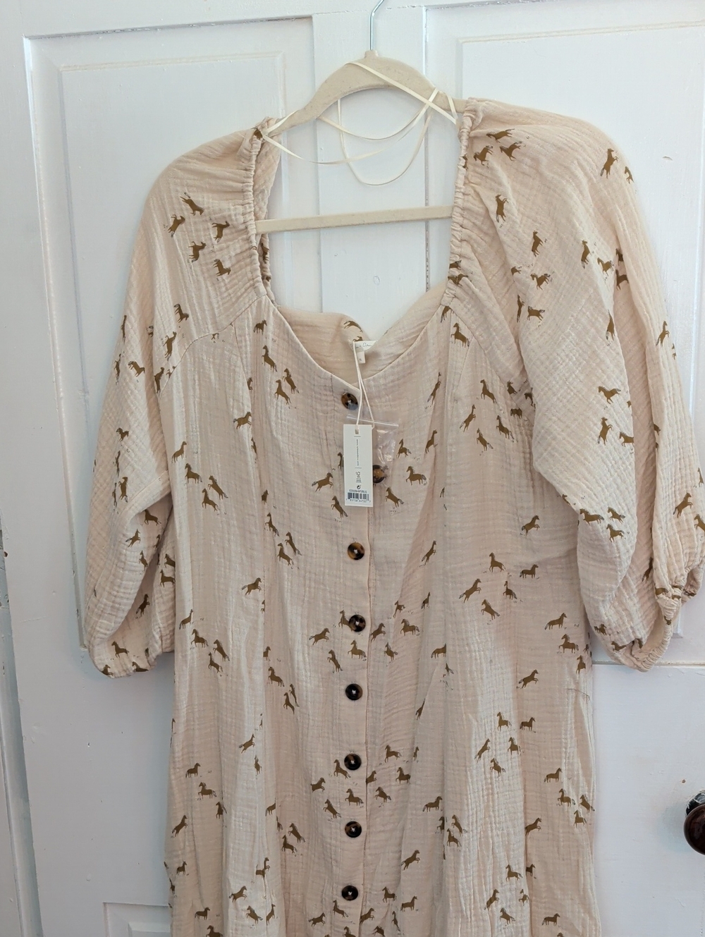 Rylee + Cru Beige Midi Dress with Brown Horse Print